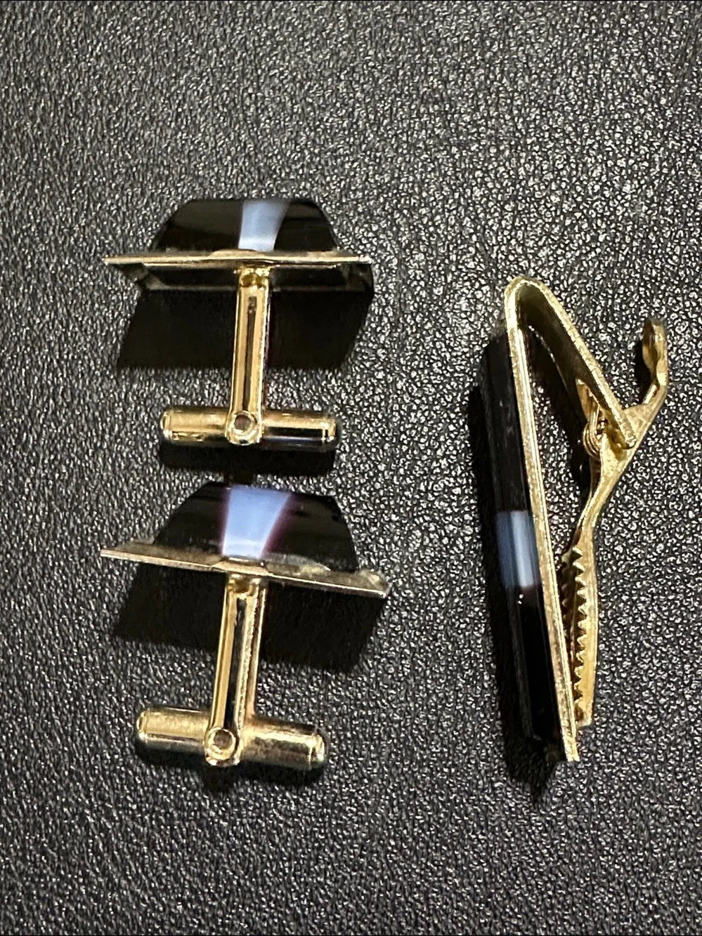 Three Piece Cuff Links & Tie Clip